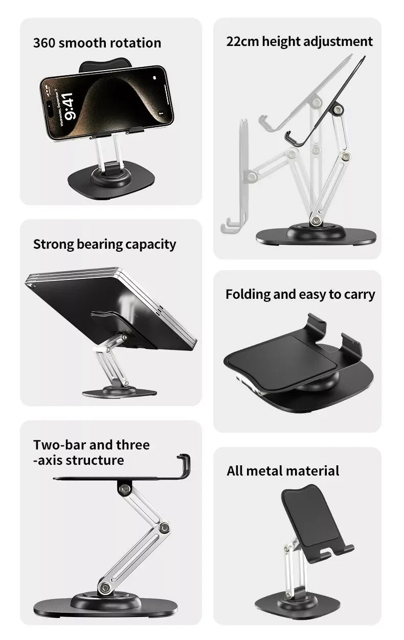 Multi-Function Folding Lift blet Desktop StandLazy Mobile Phone Stand Al Tauminum Mobile Phone  360° Rotating Live Stand