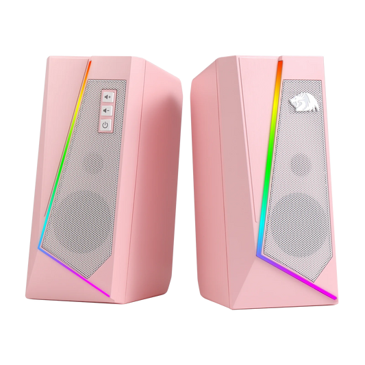 Redragon GS520 RGB Desktop Speakers, 2.0 Channel PC Stereo Speaker with 6 Colorful LED Modes, Enhanced Sound, White/Pink