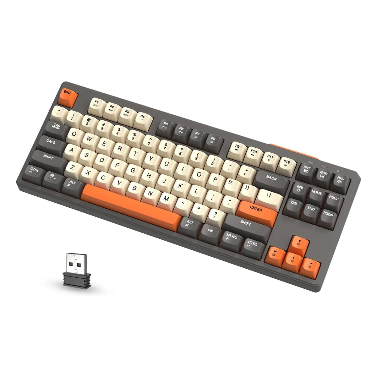 M87 Wireless Gaming Keyboard, Bluetooth 5.0/2.4GHz with Dual Mode 2-in-1 Receiver, 87 Keys TKL Rainbow LED Backlit Quiet Keyboar