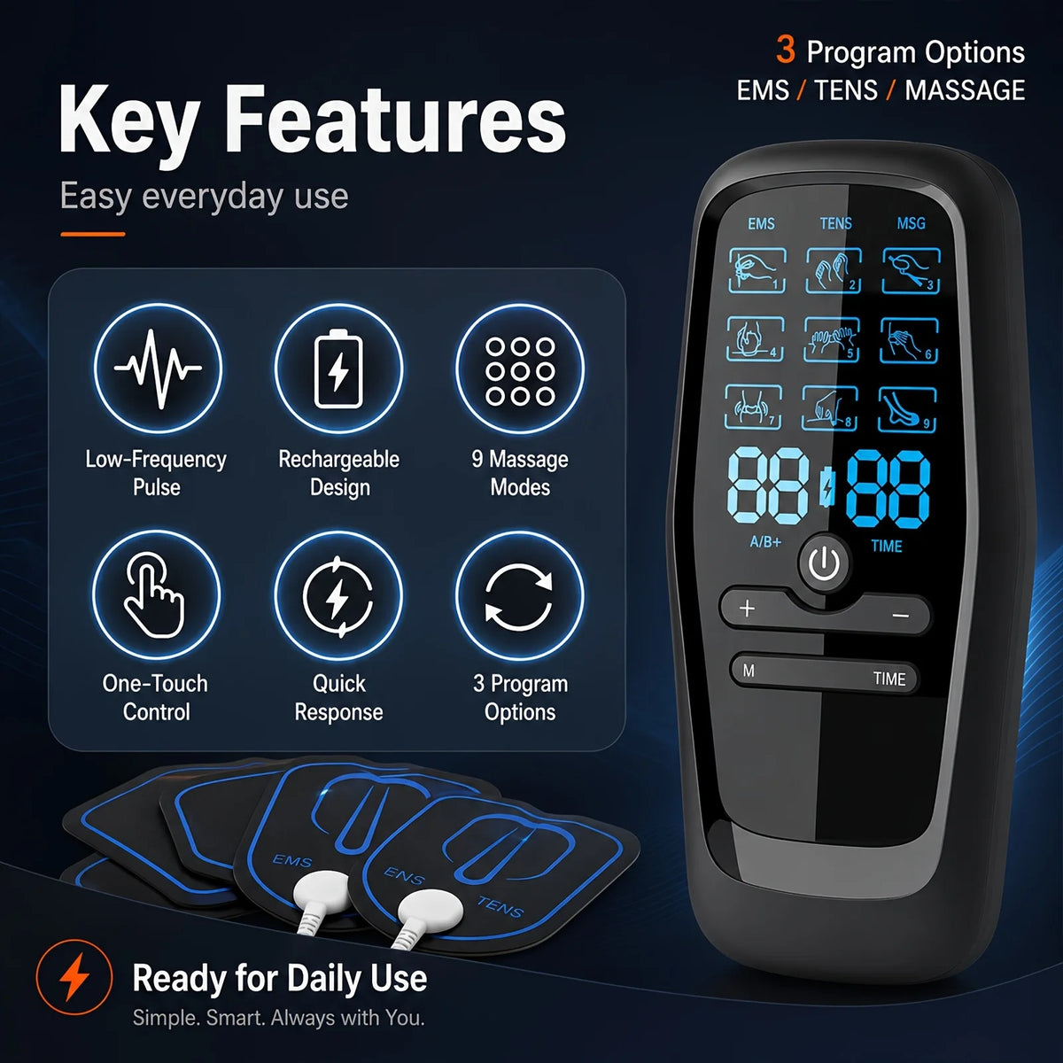 TENS Unit Muscle Stimulator, Rechargeable Dual Channel TENS EMS Machine, Back Neck Shoulder Leg
