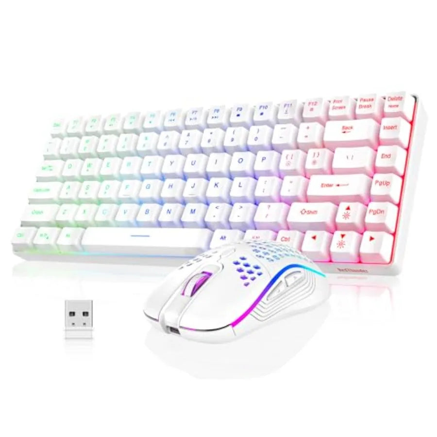 K84 Wireless Keyboard and Mouse Combo Rainbow Backlit Rechargeable Battery 75% Layout TKL Ultra Compact Gaming Keyboard and Lig