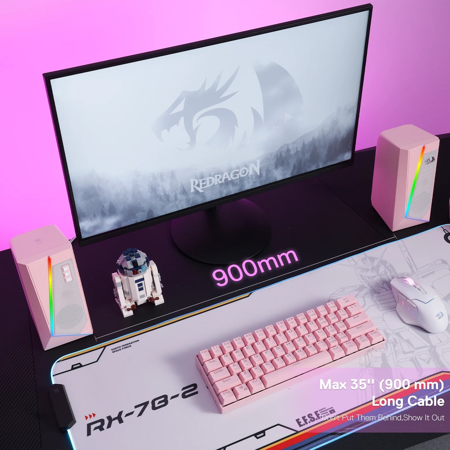 Redragon GS520 RGB Desktop Speakers, 2.0 Channel PC Stereo Speaker with 6 Colorful LED Modes, Enhanced Sound, White/Pink