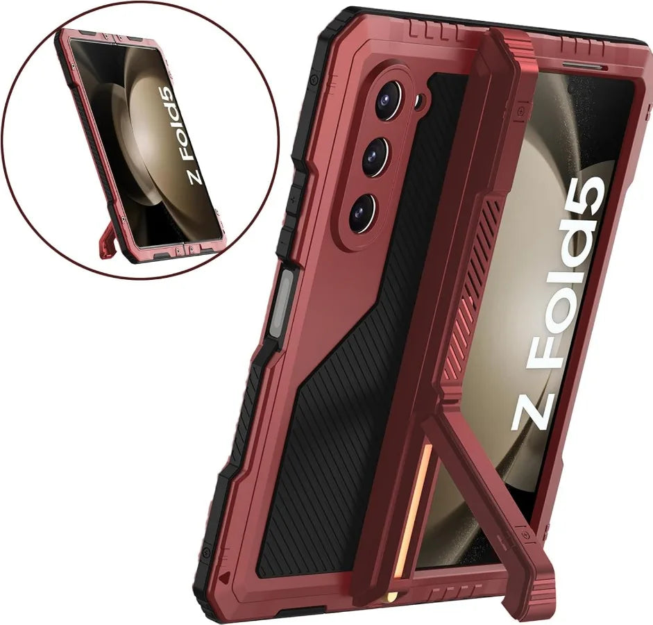 3 Layers Heavy Duty Metal Phone Case For Samsung Z Fold 7 6 5 4 Shockproof Aluminium Silicone Cover With Stand Screen Soft Film