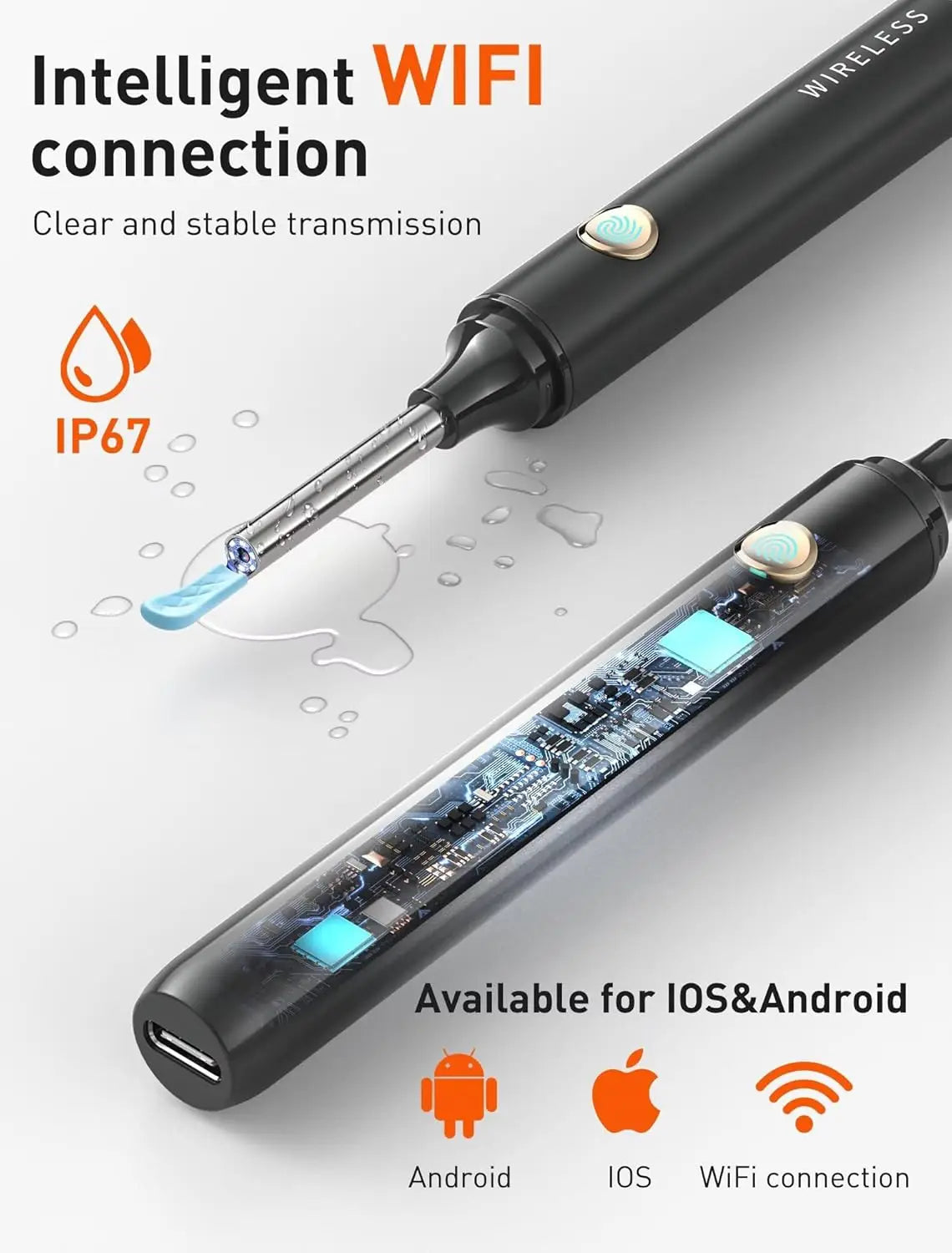 1080P HD Ear Wax Removal Tool Camera with 50 Tips, Otoscope for iPhone Android