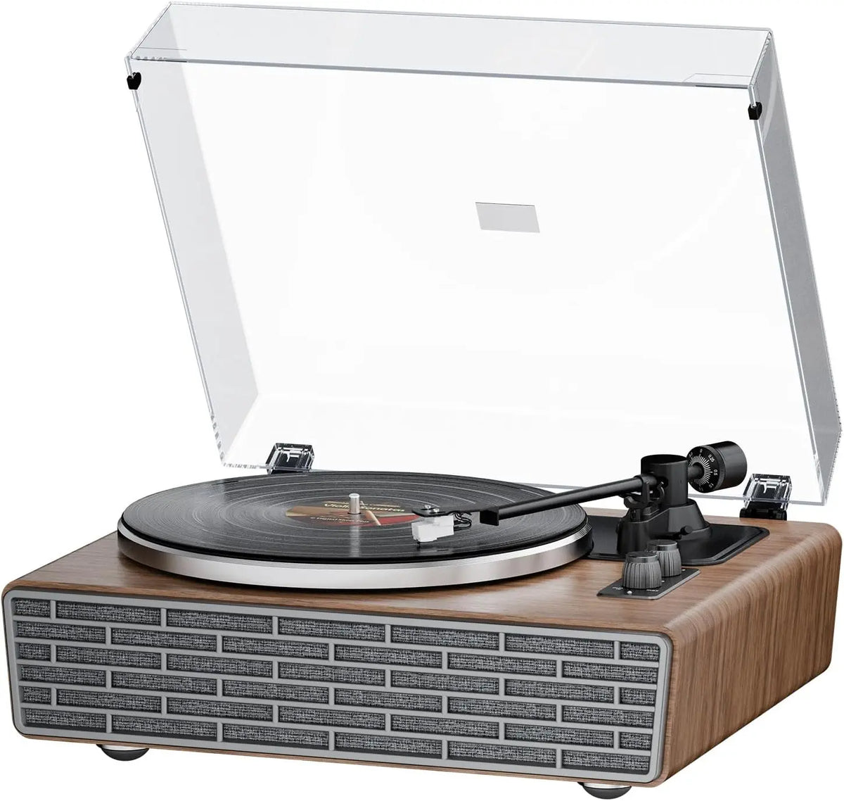Vinyl Record Player with 4 Speakers and Bluetooth, 2-Speed Turntable with AUX In, RCA Out, Dust Cover