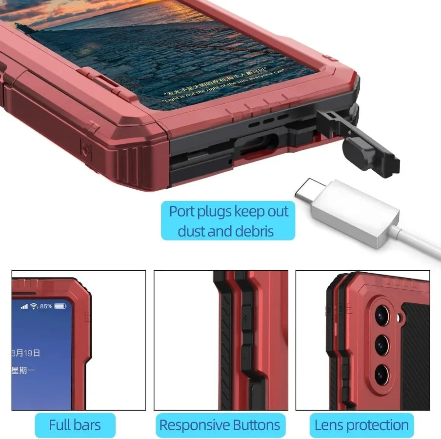 3 Layers Heavy Duty Metal Phone Case For Samsung Z Fold 7 6 5 4 Shockproof Aluminium Silicone Cover With Stand Screen Soft Film