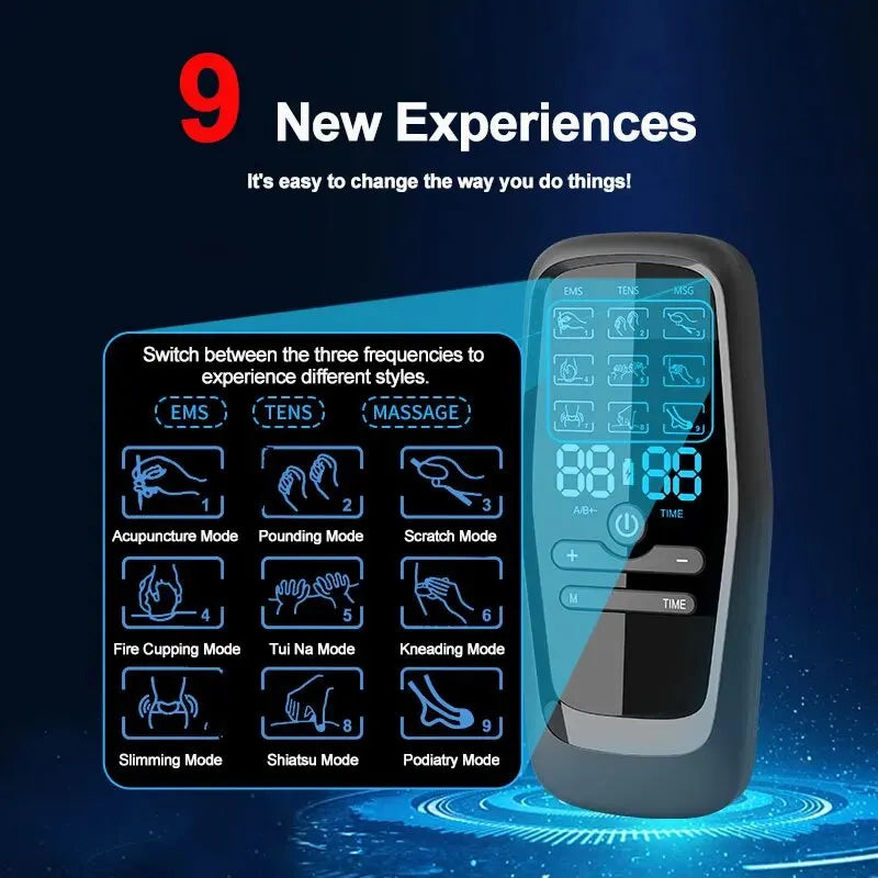 Tens Electric Pulse Massage TENS Massager EMS Muscle Stimulator Acupuncture Rechargable Dual Output Low Frequency Body Pain Relief