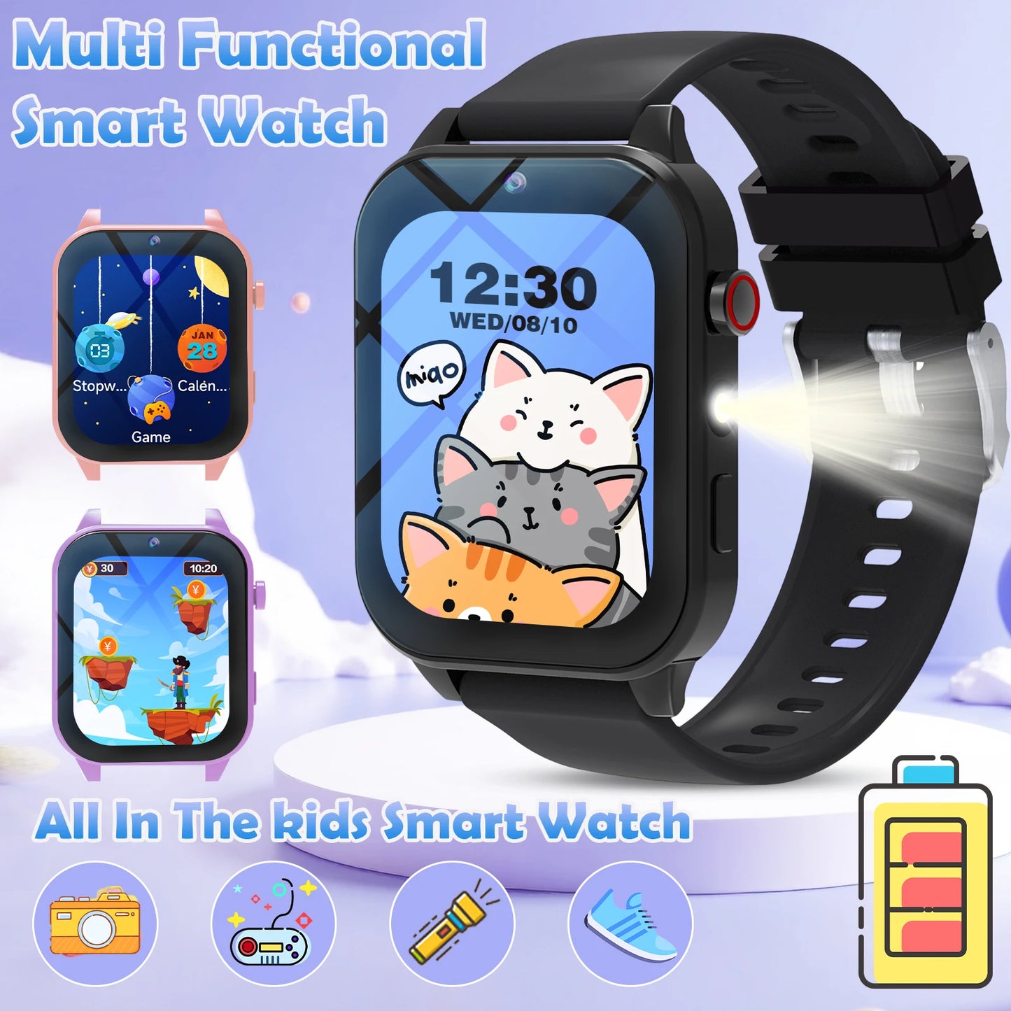Kids Smart Watch, Multiple Puzzle Games, HD Camera, Flashlight, Alarm Clock, Timer, Sleep Monitoring, Suitable for Boys and Girls Aged 3-8, Best Gift for Christmas and Birthdays