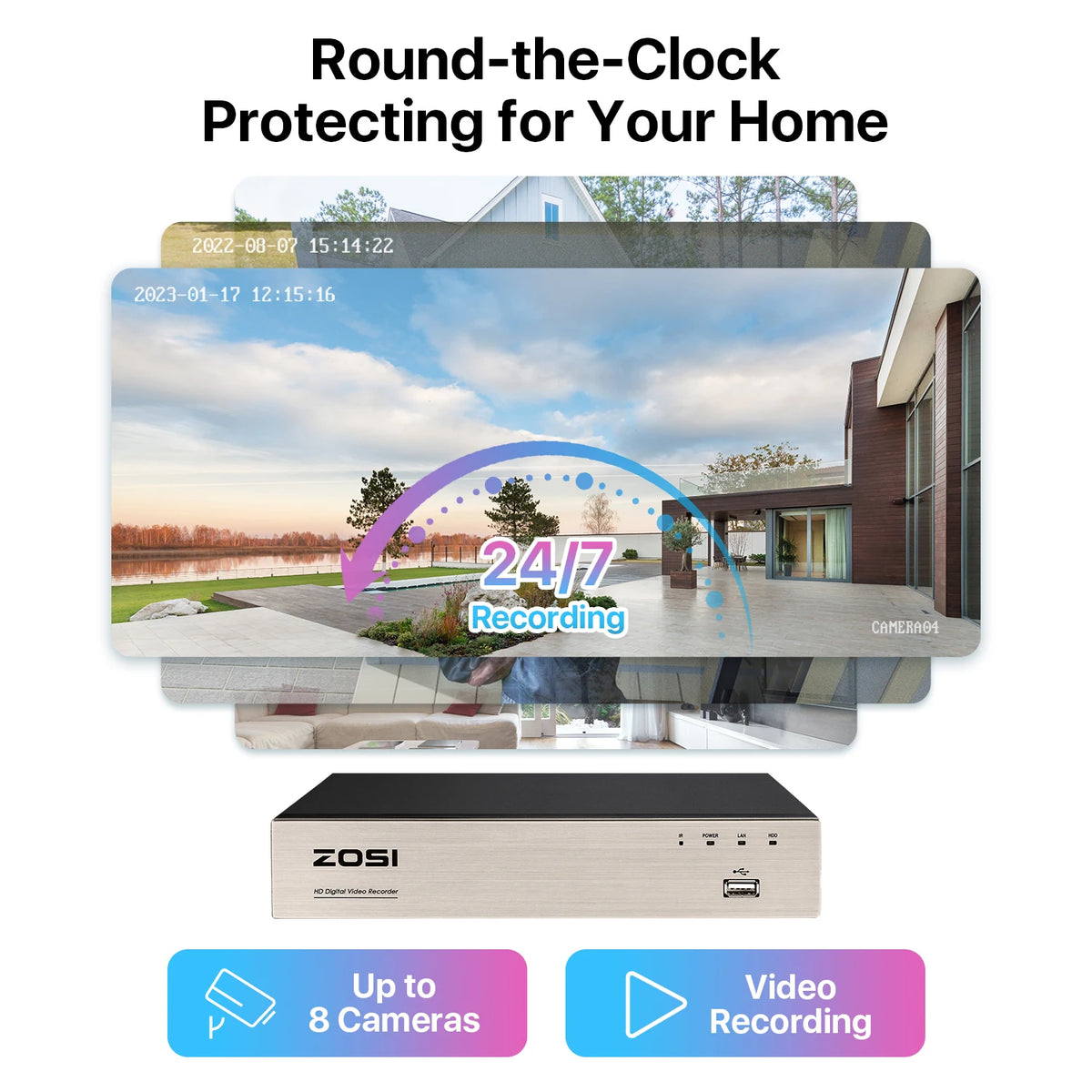 ZOSI 3K Lite Security Camera System AI Human Vehicle Detection 8CH HD TVI Video DVR Recorder 2MP 1080P CCTV Surveillance Camera