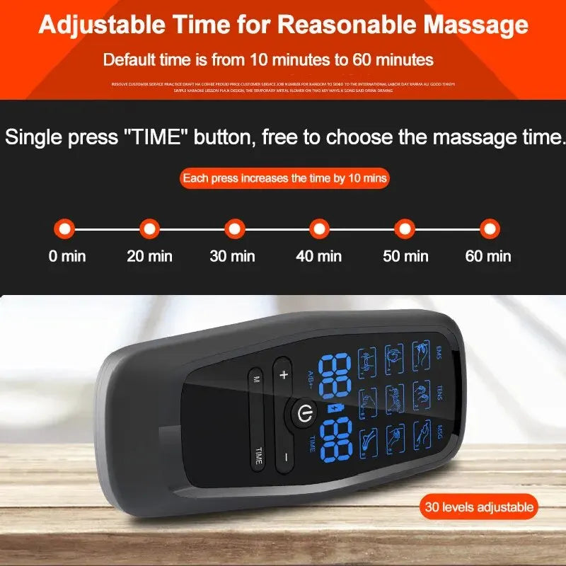 Tens Electric Pulse Massage TENS Massager EMS Muscle Stimulator Acupuncture Rechargable Dual Output Low Frequency Body Pain Relief