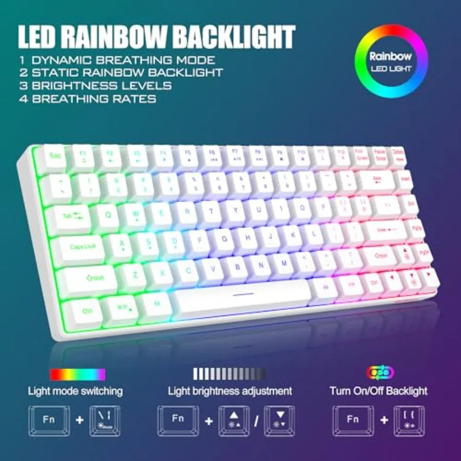 K84 Wireless Keyboard and Mouse Combo Rainbow Backlit Rechargeable Battery 75% Layout TKL Ultra Compact Gaming Keyboard and Lig