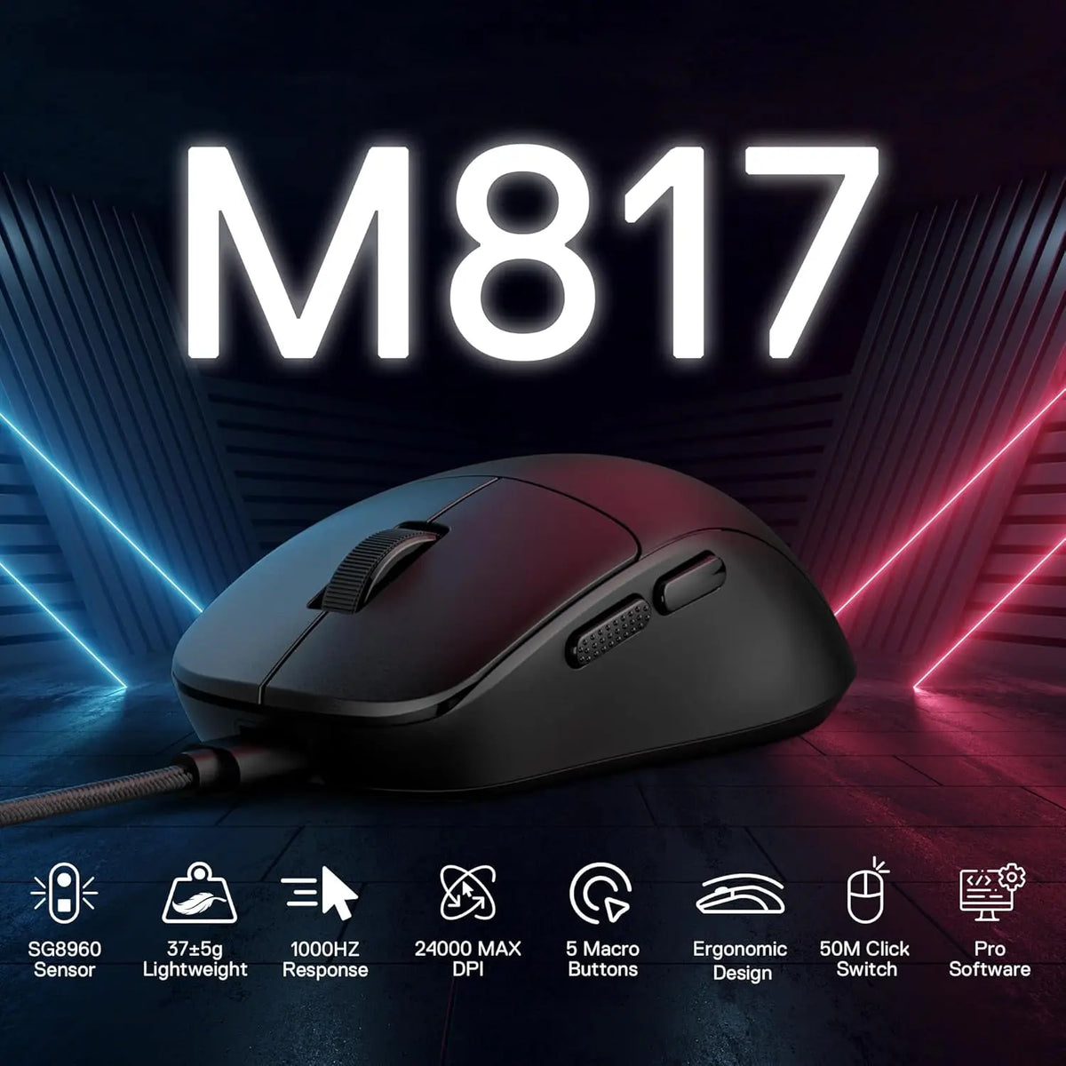 Redragon M817 Wired Gaming Mouse, 24000 DPI Optical Mice 5 Programmable Buttons & Ergonomic Design, 37G Ultra Lightweight
