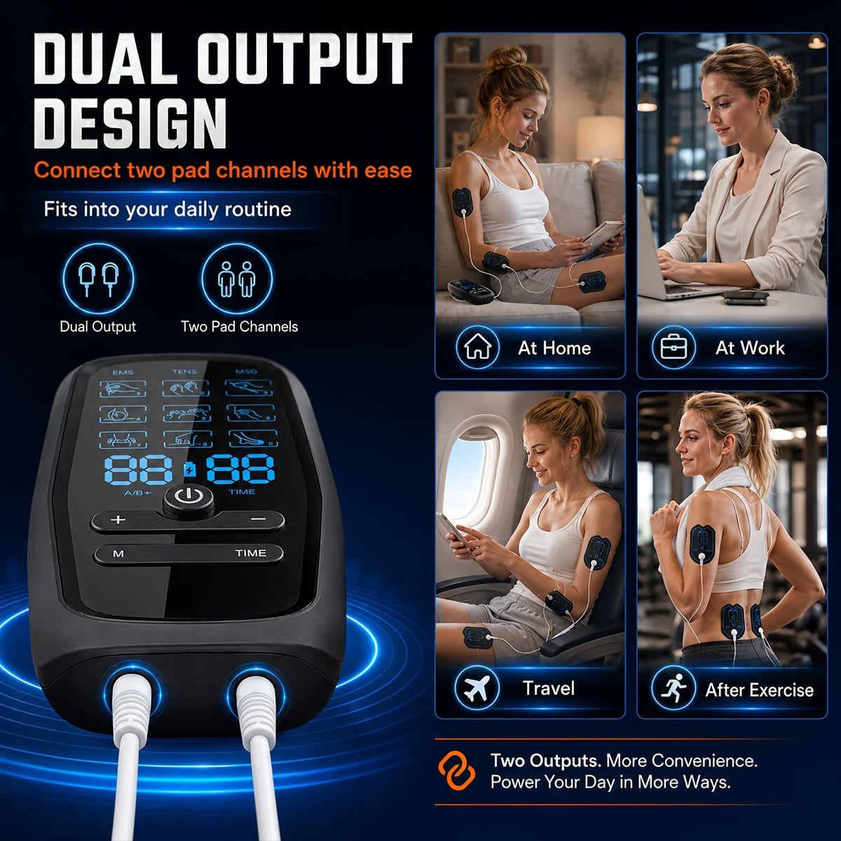 TENS Unit Muscle Stimulator, Rechargeable Dual Channel TENS EMS Machine, Back Neck Shoulder Leg