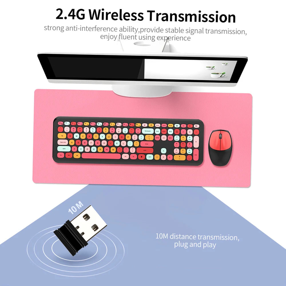 Modern Mofii 666 Keyboard Mouse Combo Wireless 2.4G Mixed Color 110 Key Keyboard Mouse Set with Round Punk Keycaps for Girl
