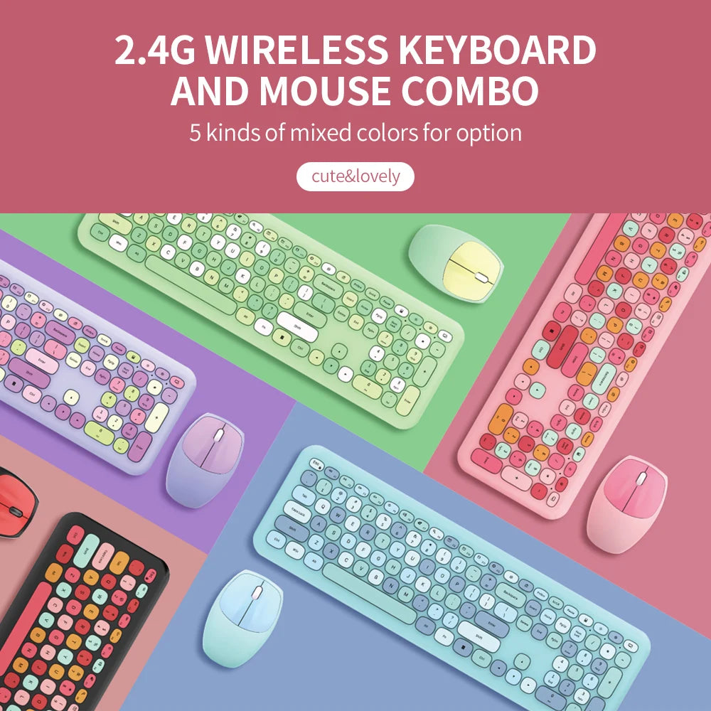 Modern Mofii 666 Keyboard Mouse Combo Wireless 2.4G Mixed Color 110 Key Keyboard Mouse Set with Round Punk Keycaps for Girl