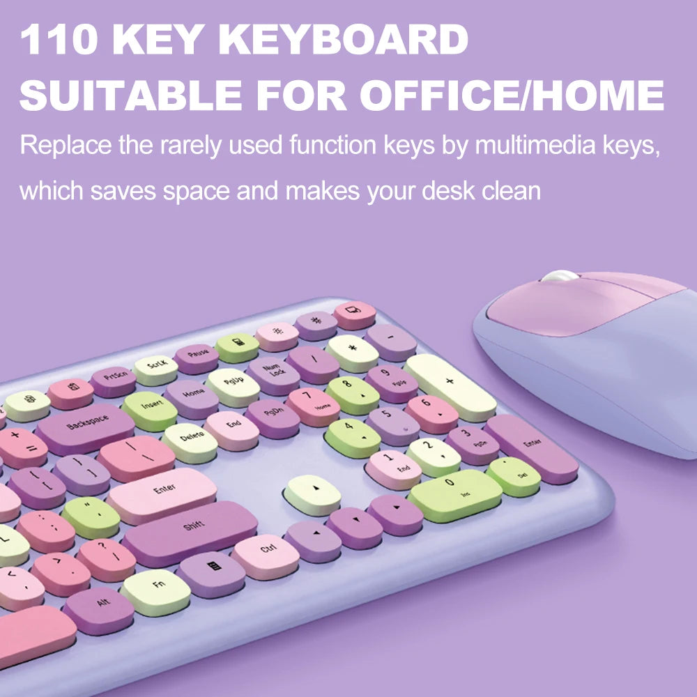 Modern Mofii 666 Keyboard Mouse Combo Wireless 2.4G Mixed Color 110 Key Keyboard Mouse Set with Round Punk Keycaps for Girl