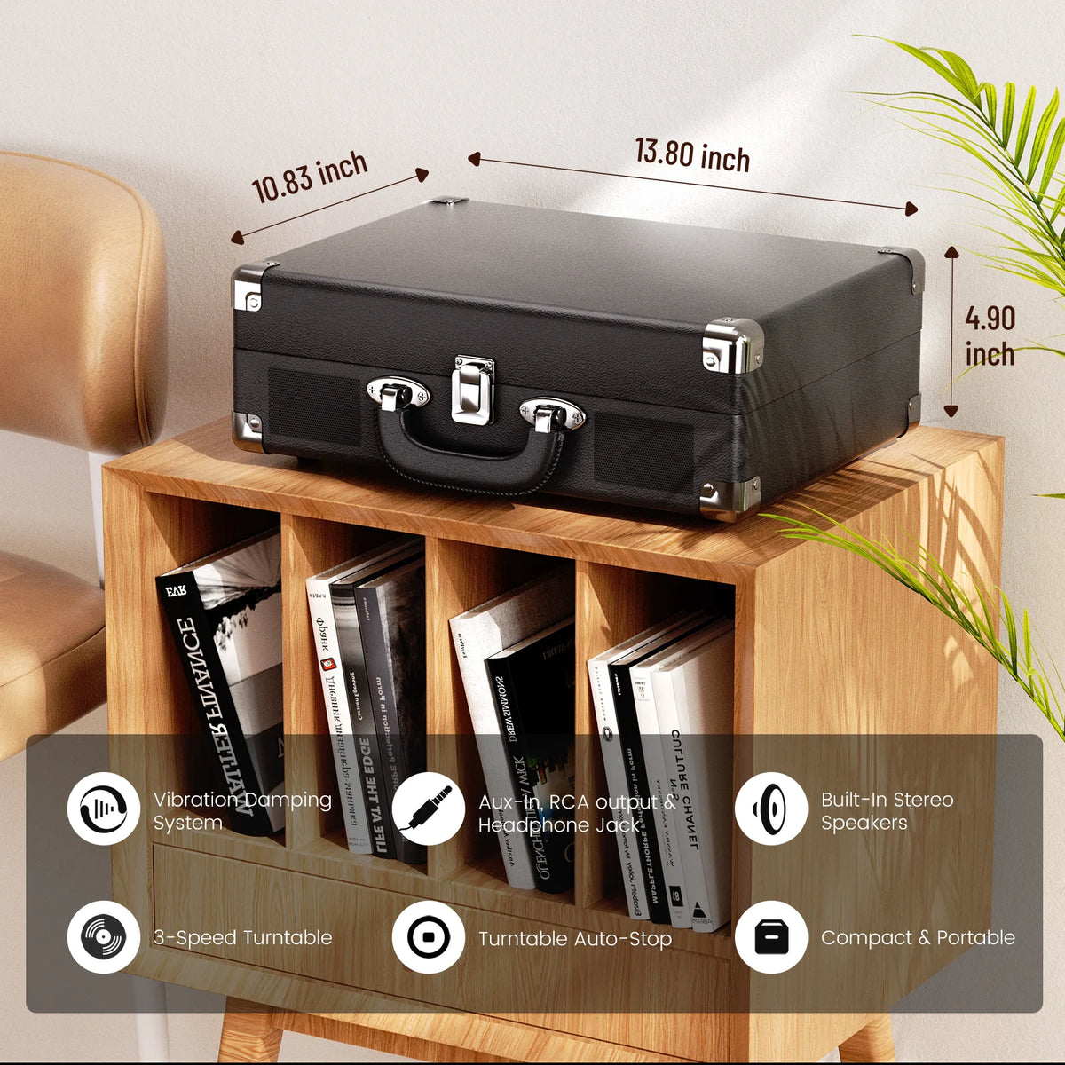 MAIO  Record Player, 3-Speed 33/45/78RPM Vinyl Spinner with 2 Built-in Stereo Speakers, Headphone Jack