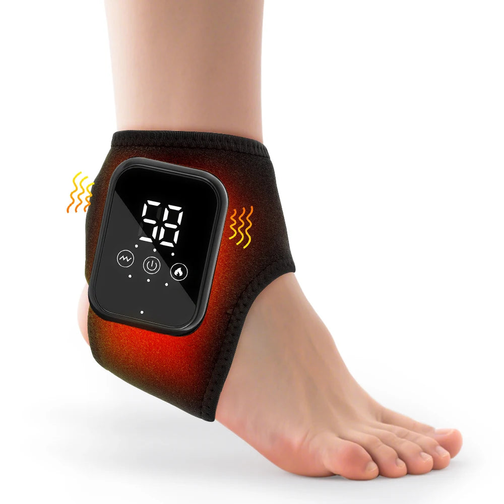 Rechargeable Cordless Heated Ankle Brace Massager with Vibration, 3 Heat Levels & 3 Modes, Electric Foot Warmer Wrap, 2000mAh Battery, 15Min Timer