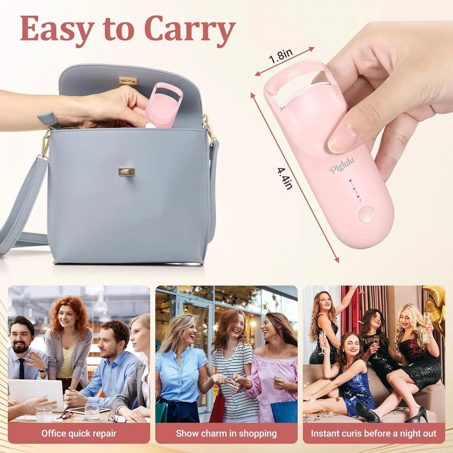 Mini Electric Eyelash Curler for Women: Fast Heating, Long-Lasting Curl, 2 Temp Levels, Safe Silicone Pad, USB-C Charging