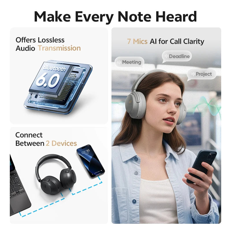 H3S Over Ear Headphone Hi-Res LDAC Spatial Sound Headset H3S -56dB Adaptive ANC Wireless Earphone Bluetooth 6.0 102Hrs