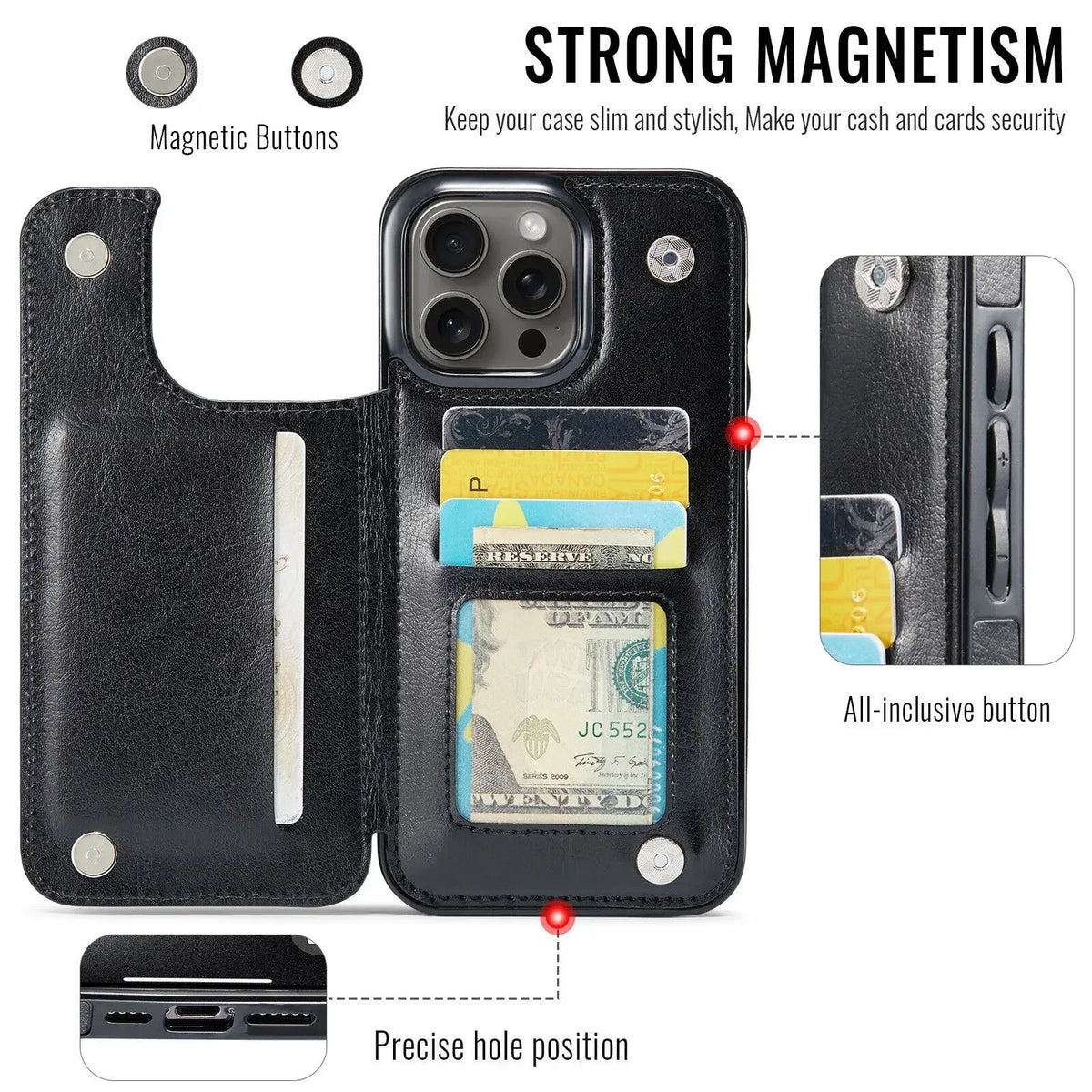 Wallet Card Holder Case for iPhone 16 15 14 13 12 11 Pro Max XS XR Leather Cover