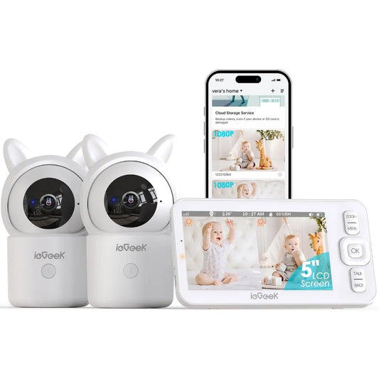 5" Split Screen Baby Monitor,HD Night Vision,2-Way Talk,Cry&Motion Detection,Temperature&Humidity Sensor,WiFi Baby Camera Monit