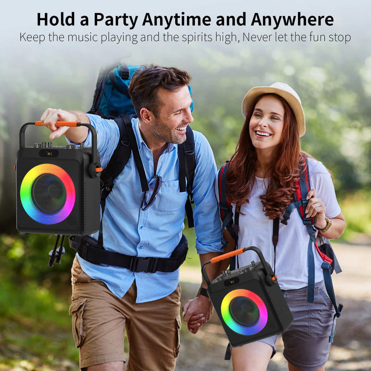 2 Wireless Microphones T19-T Karaoke Machine | Black Karaoke Speaker With Treble/Bass Adjustment, Wireless Speaker PA System