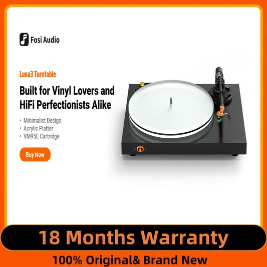 Fosi Audio LUNA 3 Vinyl Record Player HiFi Audio Decoder Belt-Drive Turntable with Servo Motor & Acrylic Platter VM95E Cartridge