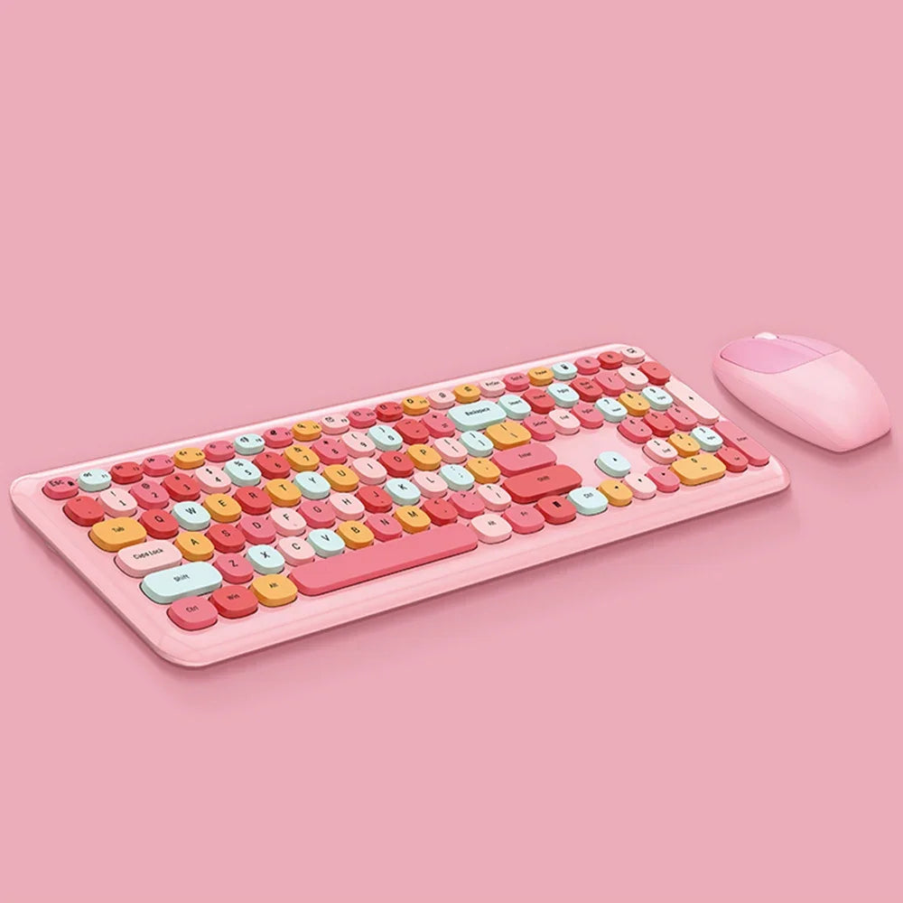 Modern Mofii 666 Keyboard Mouse Combo Wireless 2.4G Mixed Color 110 Key Keyboard Mouse Set with Round Punk Keycaps for Girl