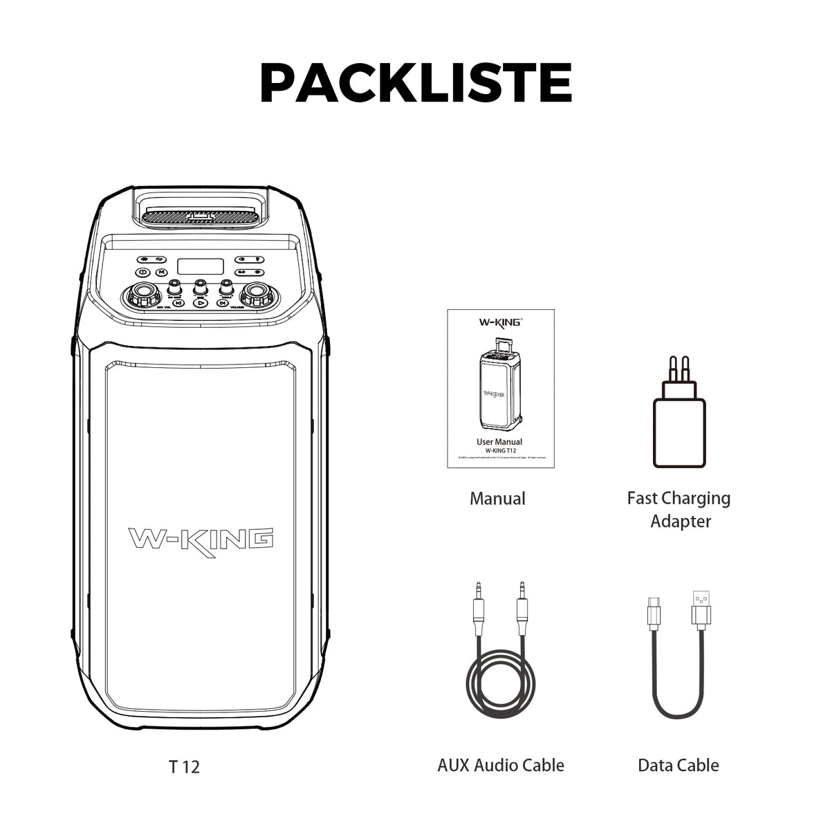 W-KING T12 Tragbare Bluetooth-Lautsprecher-Box mit 370W MAX Pro Sound, Lichtshow, CSB, Bass Boost, Rollen und Teleskopgriff