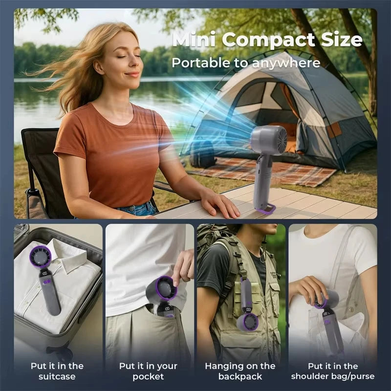 Mini Handheld USB Fan Strong Breeze Fast Charging Silent High-Speed Air Cooling Portable Fan Personal for Travel Outdoor
