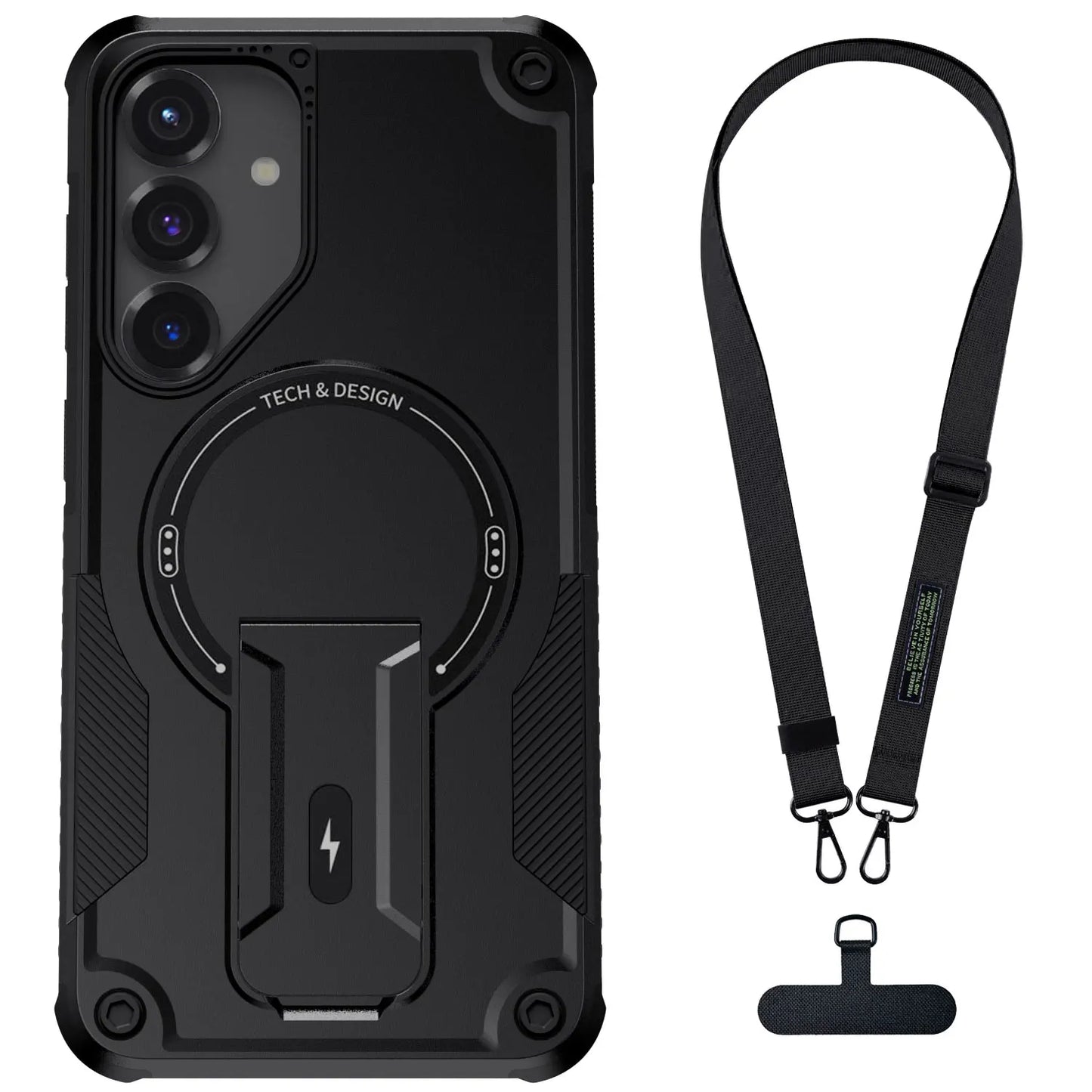 For Samsung Galaxy S25/Plus/Ultra/S25 Edge/S24/Plus/S24 Ultra Phone Case Shockproof Heavy Duty Kickstand Cover With Lanyard
