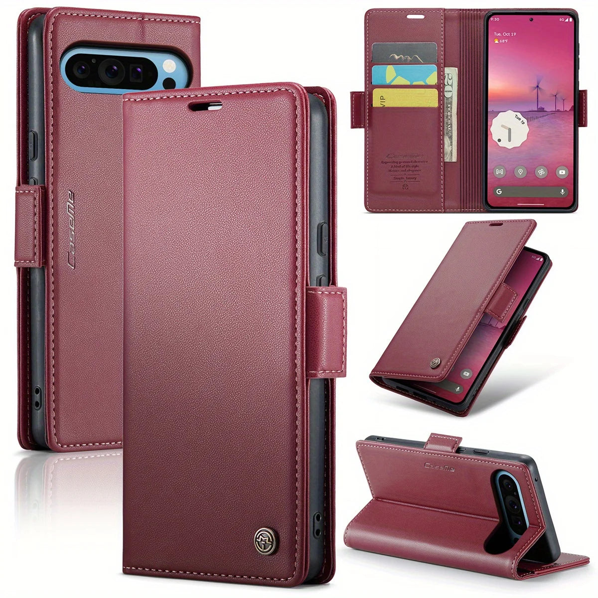 For Google Pixel 9 Pro XL 8Pro 7A 8A 9A Case With Card Holder, Wallet Case With RFID Blocking, Kickstand Magnetic Clasp Case