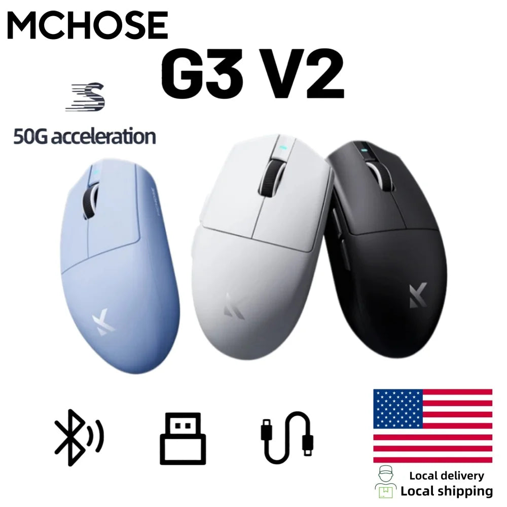 MCHOSE G3 V2 Wireless Gaming Mouse E-sports Lightweight Three Mode Bluetooth PAW3311 High Performance 800mAh Office 59g Mouse