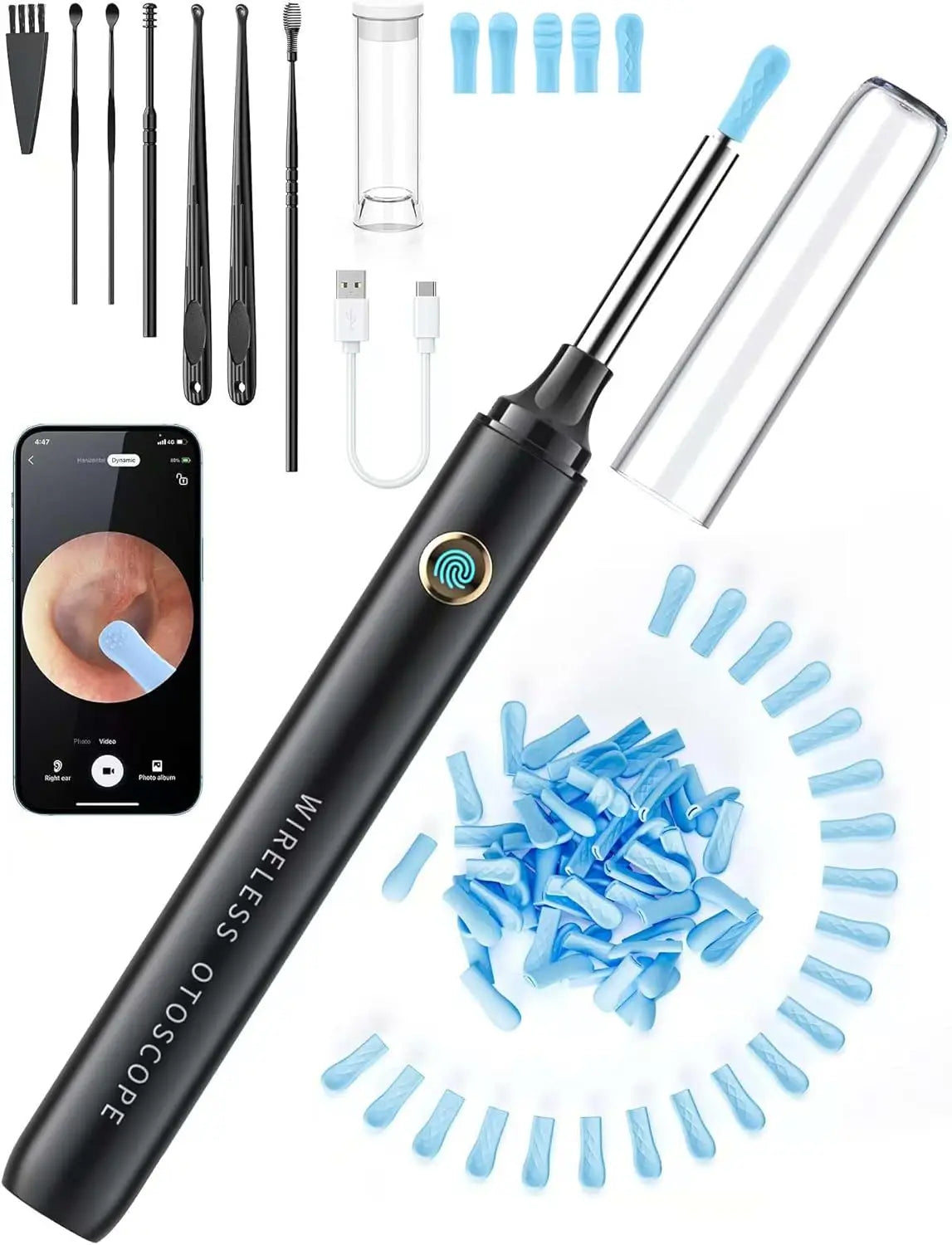 1080P HD Ear Wax Removal Tool Camera with 50 Tips, Otoscope for iPhone Android
