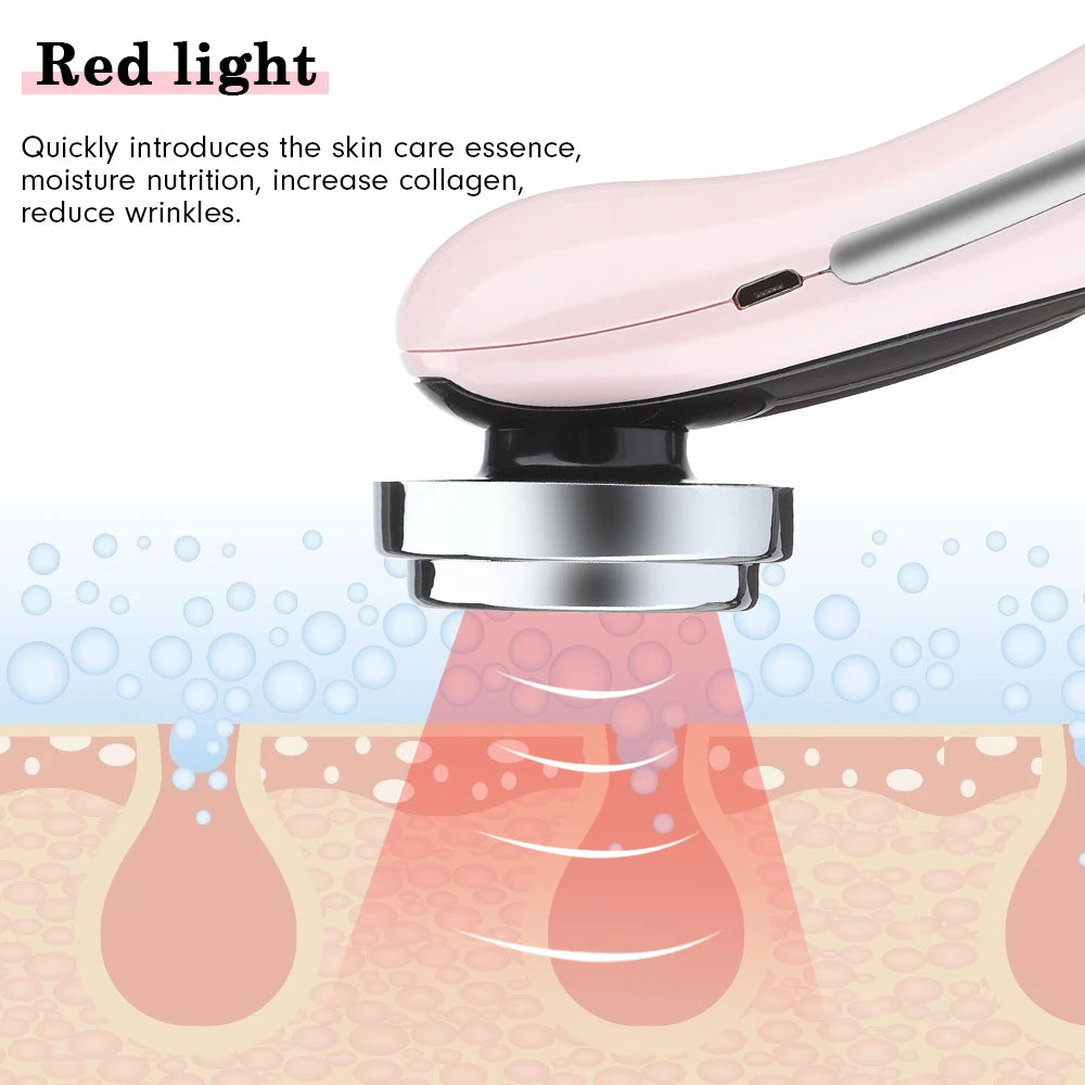 4 in1 Facial Massager Red Blue Light Therapy Vibration Skin Tightening Face Lifting Anti Wrinkle Beauty Device Skin Care Tool