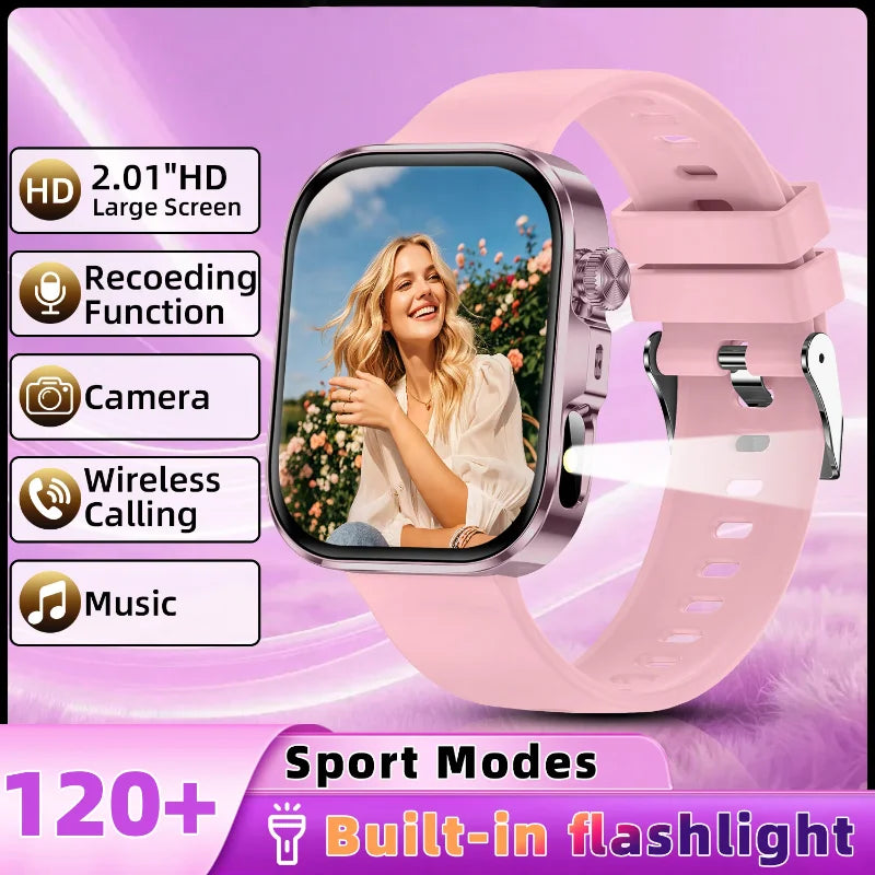 New Smartwatch with 2.01 Inch HD Display, Wireless Calling, Message Notifications, Weather Forecasts, Sports Tracker, LED Lighting,Alarm Clock, Suitable for Men, Women, for IPhone & Android