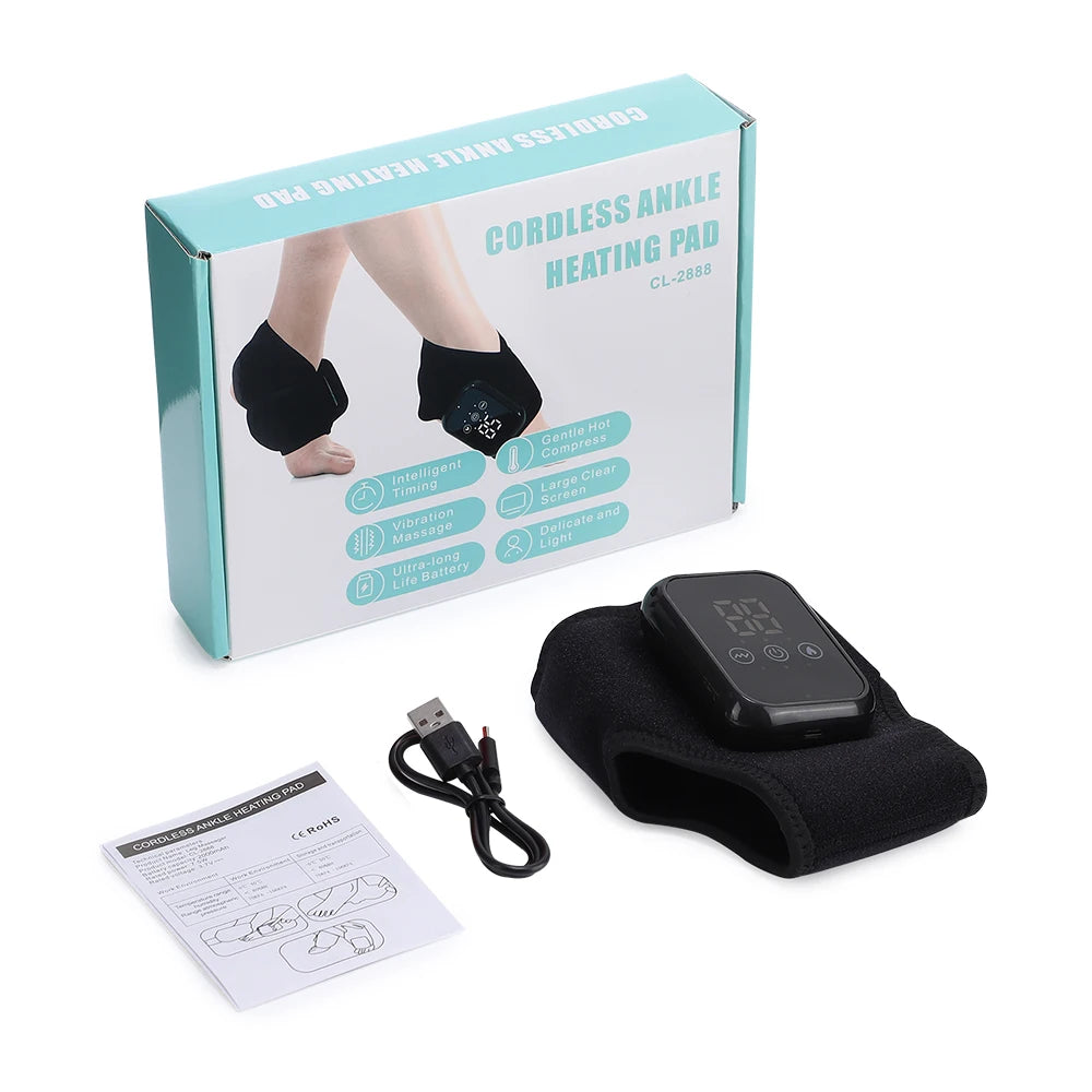 Rechargeable Cordless Heated Ankle Brace Massager with Vibration, 3 Heat Levels & 3 Modes, Electric Foot Warmer Wrap, 2000mAh Battery, 15Min Timer