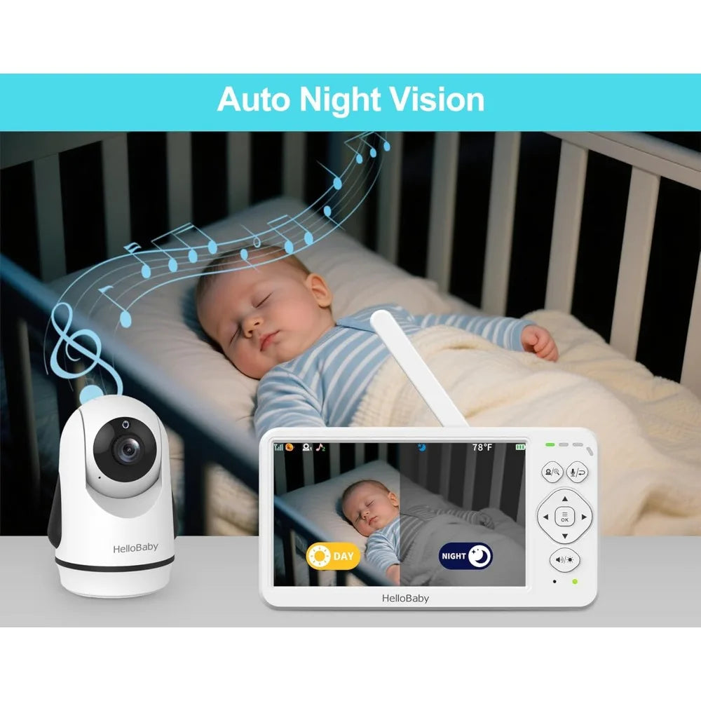 Baby Monitor with 2 Cameras, Large 6'' Video Baby Monitor No WiFi,30-Hour Long Battery, 320° Pan-Tilt Camera with 2X Zoom, Auto