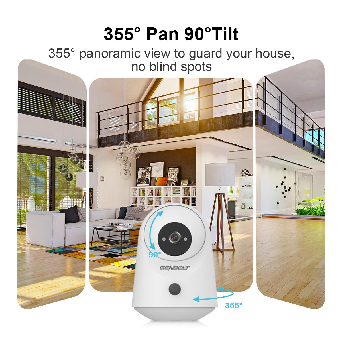GENBOLT 2K WiFi Indoor House Security Camera Wireless, Pan Tilt Pet Camera with 5000mAh Battery Powered, IP Camera CCTV Nanny Dog Cam Baby Monitor with PIR Detection