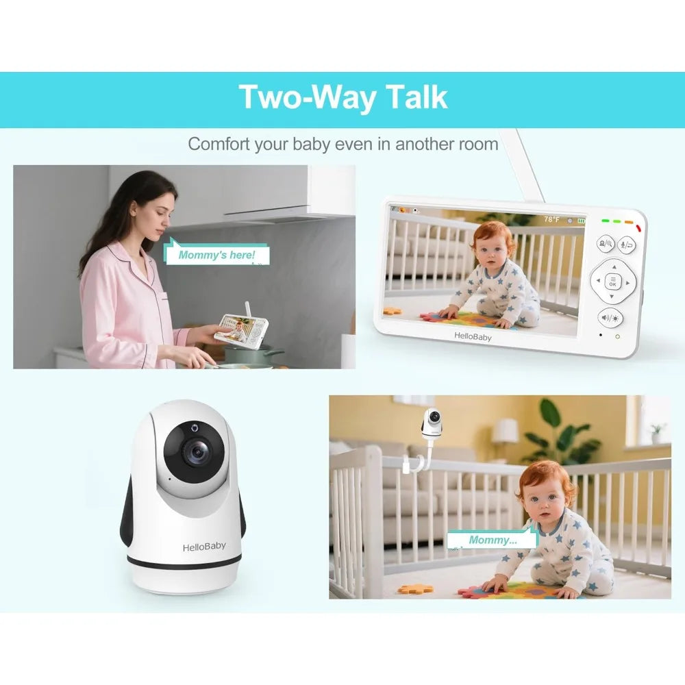 Baby Monitor with 2 Cameras, Large 6'' Video Baby Monitor No WiFi,30-Hour Long Battery, 320° Pan-Tilt Camera with 2X Zoom, Auto