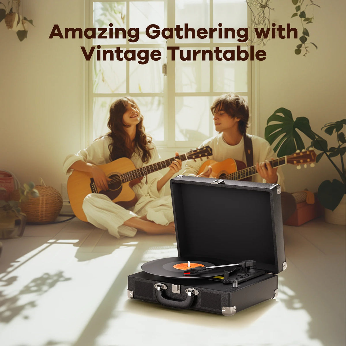MAIO  Record Player, 3-Speed 33/45/78RPM Vinyl Spinner with 2 Built-in Stereo Speakers, Headphone Jack
