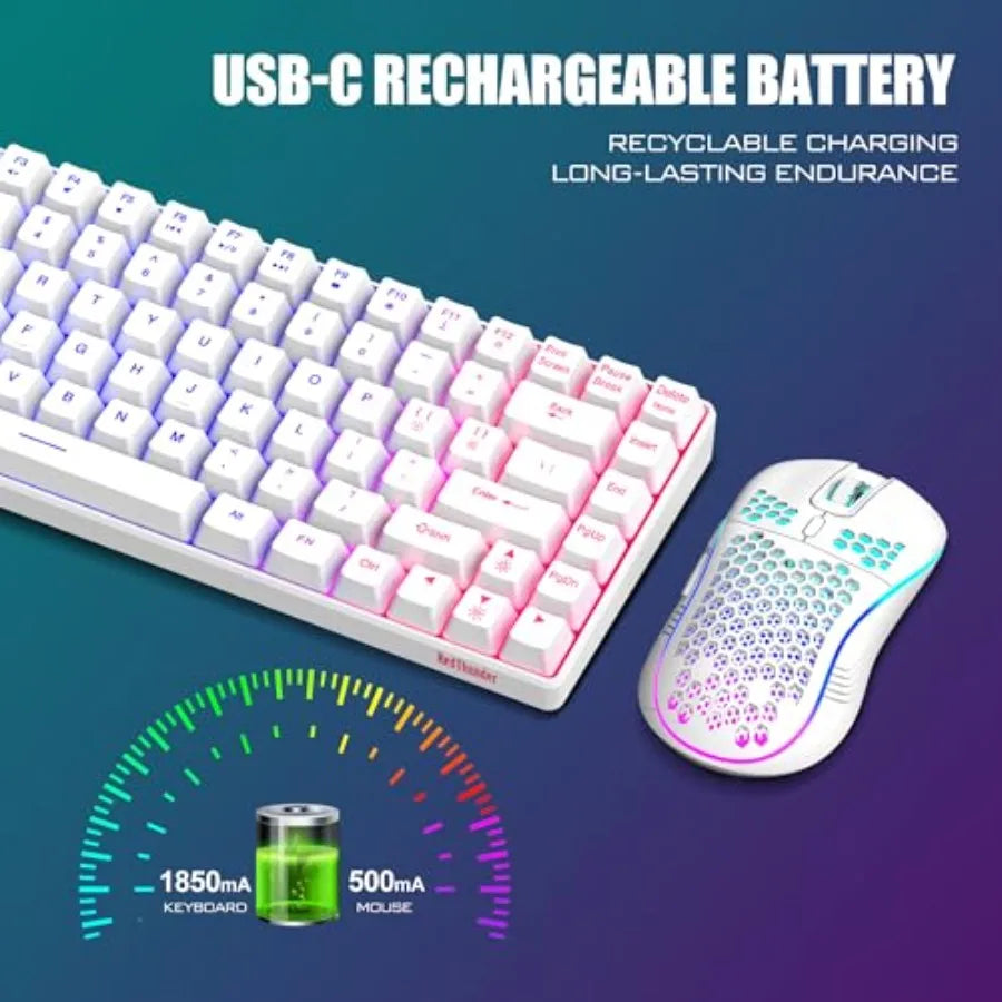 K84 Wireless Keyboard and Mouse Combo Rainbow Backlit Rechargeable Battery 75% Layout TKL Ultra Compact Gaming Keyboard and Lig
