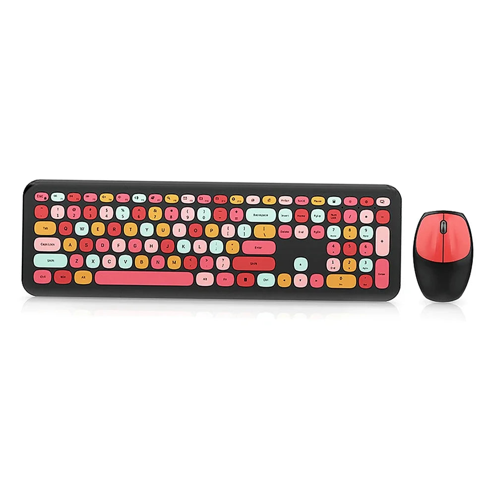 Modern Mofii 666 Keyboard Mouse Combo Wireless 2.4G Mixed Color 110 Key Keyboard Mouse Set with Round Punk Keycaps for Girl