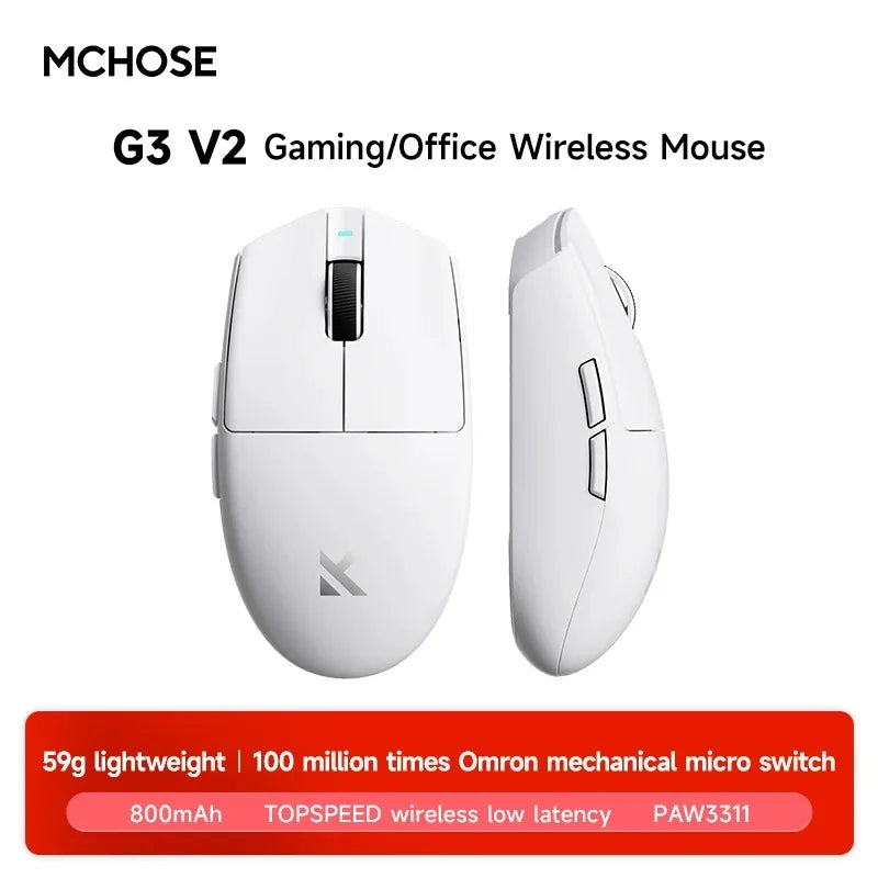 MCHOSE G3 V2 Wireless Gaming Mouse E-sports Lightweight Three Mode Bluetooth PAW3311 High Performance 800mAh Office 59g Mouse
